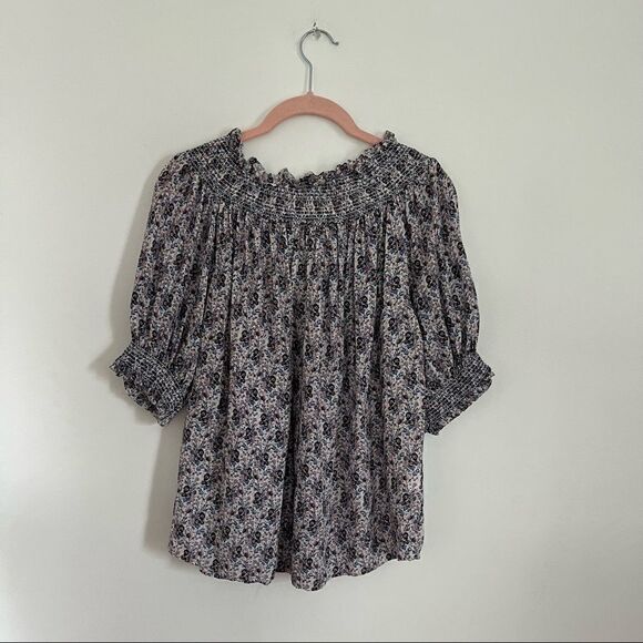 Ann Taylor Loft Floral Smocked Off The Shoulder Top XS - Picture 2 of 5